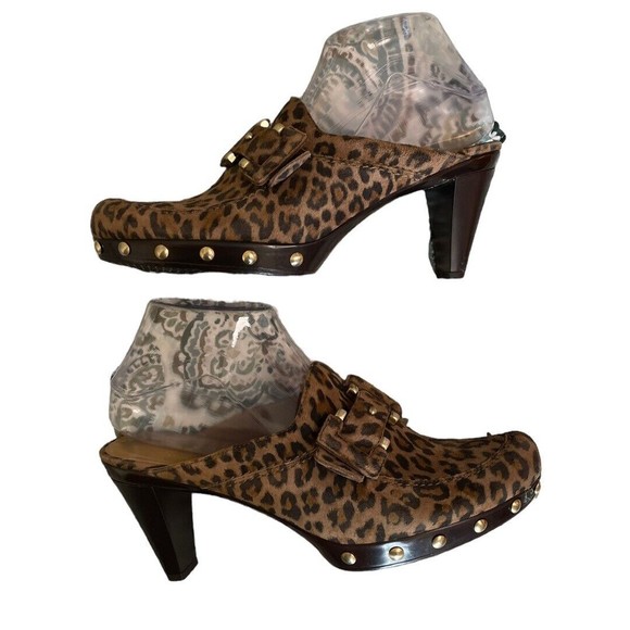 Stuart Weitzman Leopard Print‎ Studded Clogs Black Brown Size 7.5 - Picture 6 of 13